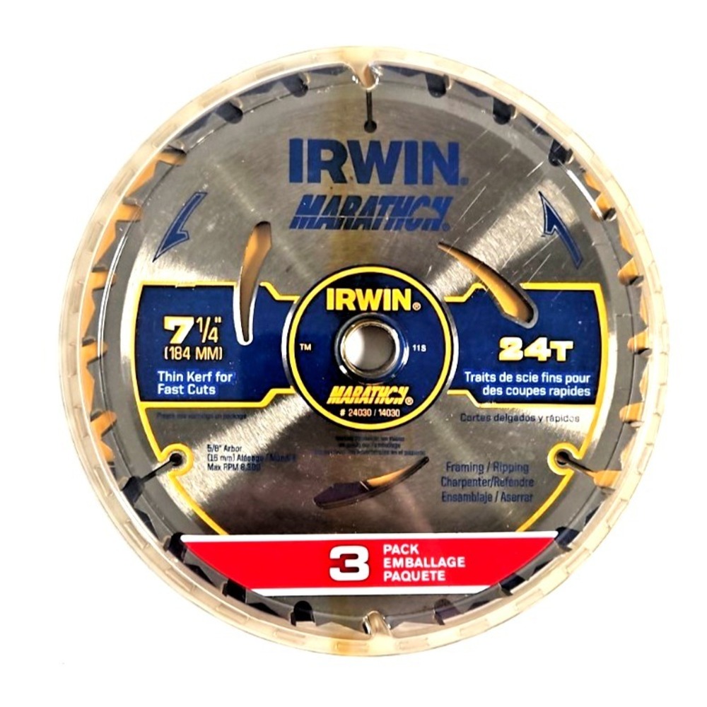 3 PAack- Irwin Marathon Framing/Ripping Saw Blade - 7 1/4" 24T - 24030/14030